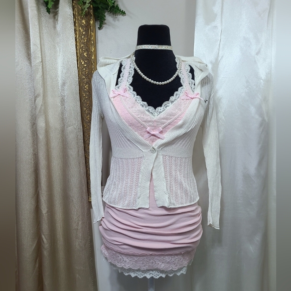 ♡ Y2K ♡ Hollister Cropped Hooded Button Front Babydoll Cardigan Sweater - Picture 1 of 11